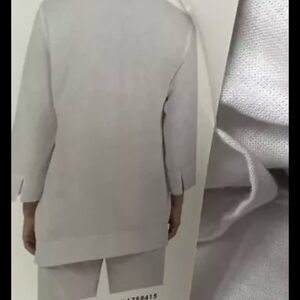 Lands'End Woman’s Linen Top 3/4 Sleeves, Slits Notch Neck Pockets White Sz M NWT